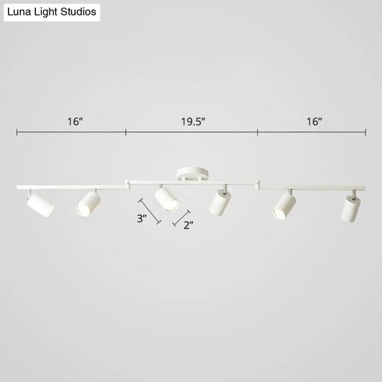 Nordic Style Tubular Metal Flush Mount 6-Light Ceiling Spotlight For Living Room White
