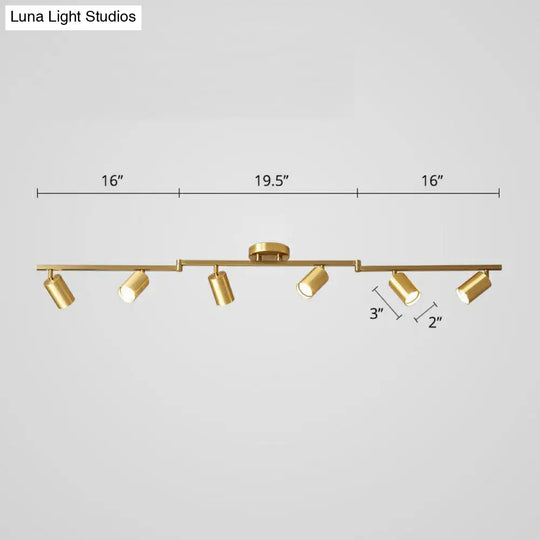Nordic Style Tubular Metal Flush Mount 6-Light Ceiling Spotlight For Living Room Gold