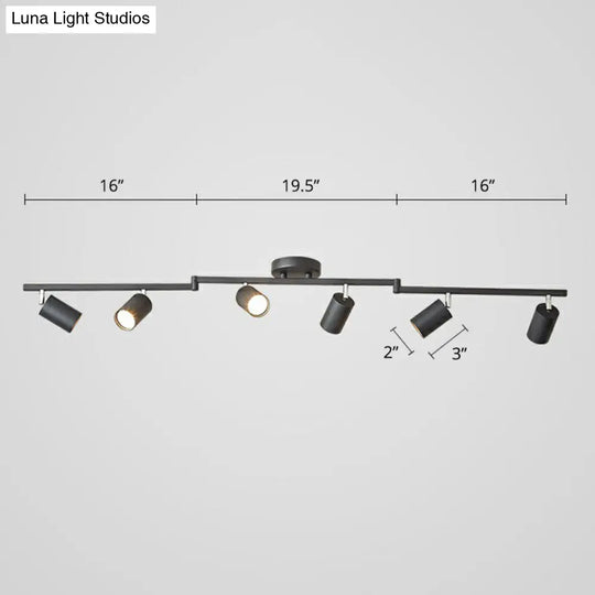 Nordic Style Tubular Metal Flush Mount 6-Light Ceiling Spotlight For Living Room Black