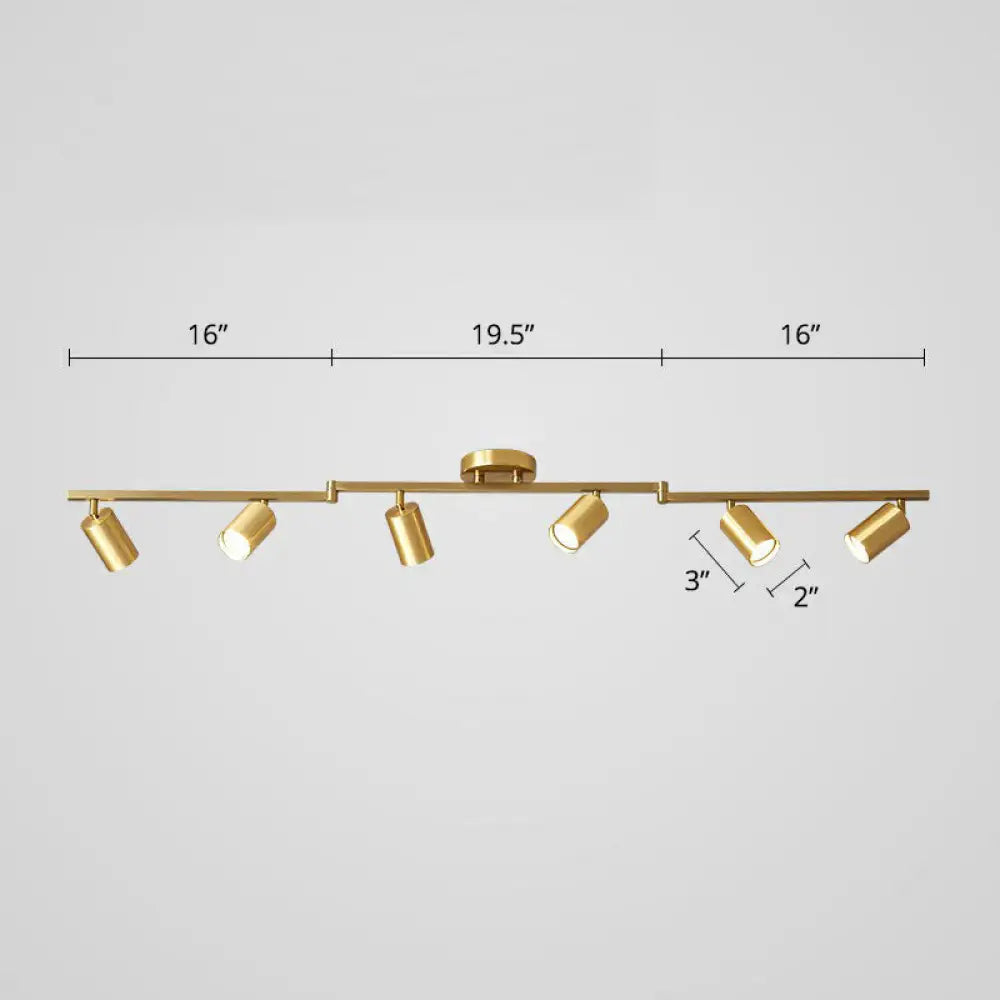 Nordic Style Tubular Metal Flush Mount 6 - Light Ceiling Spotlight For Living Room Gold