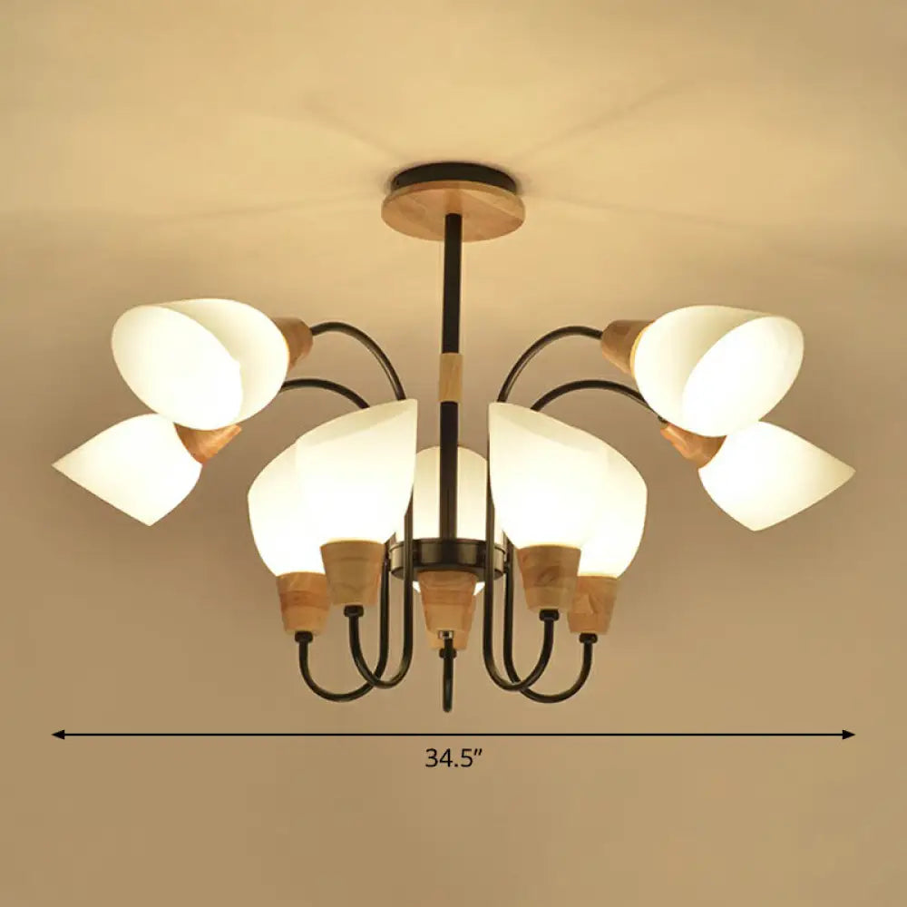 Nordic Style Tulip Chandelier With Cream Glass And Wooden Accent 10 / Black