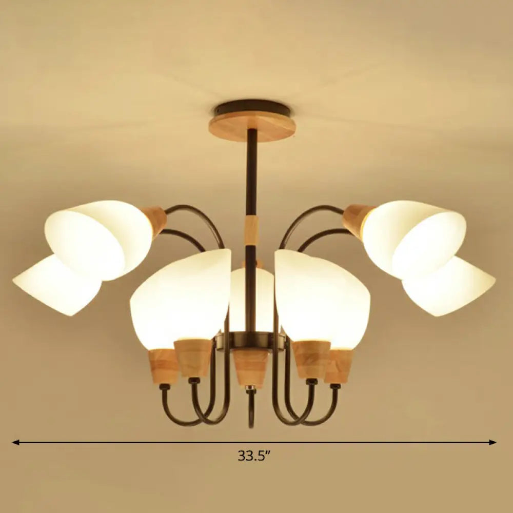 Nordic Style Tulip Chandelier With Cream Glass And Wooden Accent 8 / Black