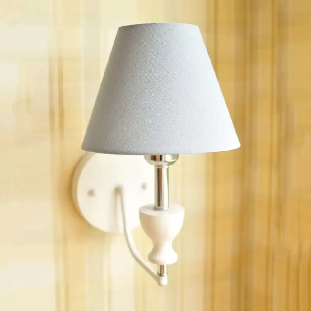 Nordic Style Wall Sconce Light With Tapered Fabric Shade - Ideal For Hallways Blue