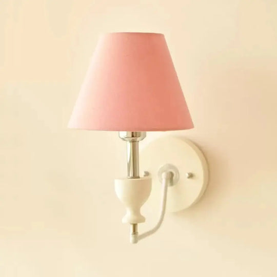 Nordic Style Wall Sconce Light With Tapered Fabric Shade - Ideal For Hallways Pink