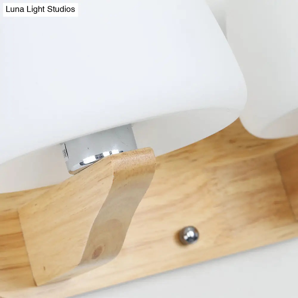 Nordic Style White Glass Bud Wall Sconce Lamp With Wooden Backplate - Modern Lighting Fixture