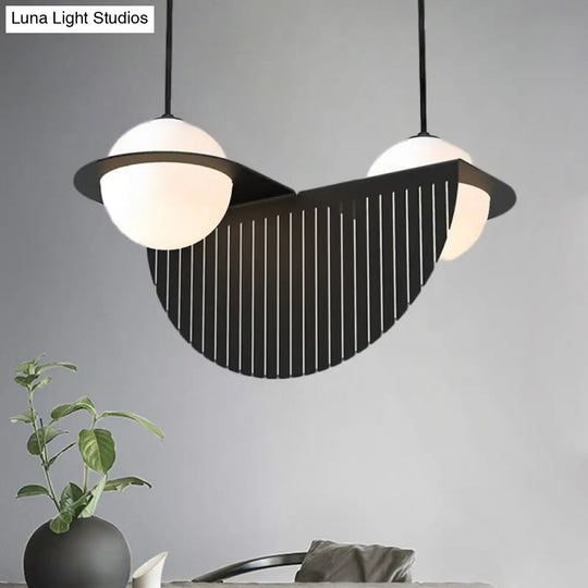 White Glass Nordic Ceiling Lamp With 2 Black Bulbs And Semicircle Decor