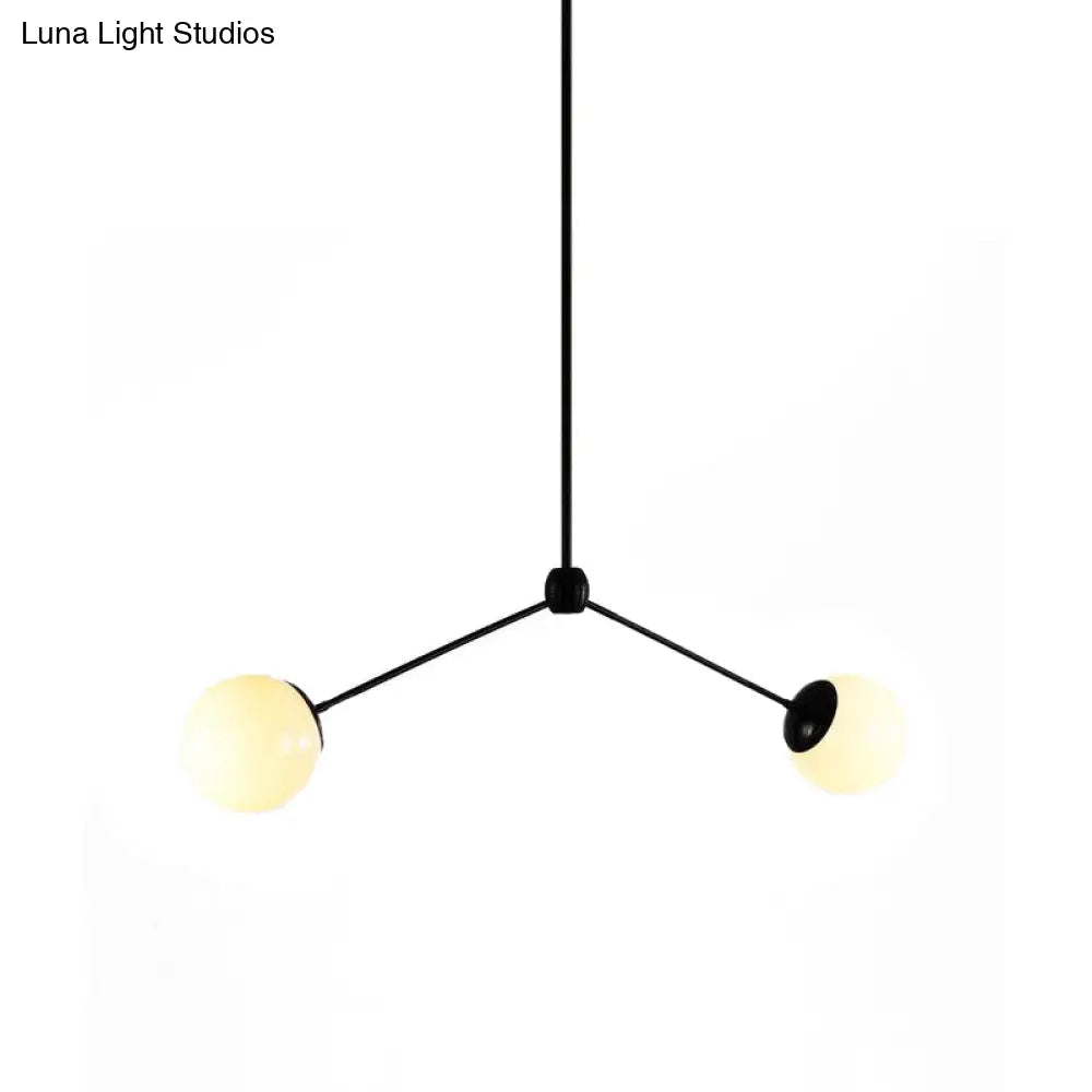 Nordic Style White Glass Pendant Ceiling Light With 2 Lights - Black Hanging 16/23.5 Width