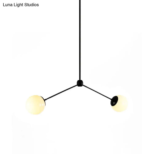 Nordic Style White Glass Pendant Ceiling Light With 2 Lights - Black Hanging 16/23.5 Width