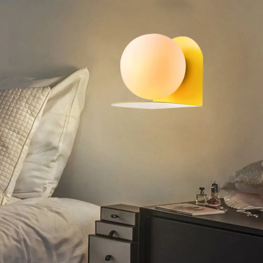 Nordic Style White Globe Wall Light With Frosted Glass For Study Room & Child Bedroom Yellow / 6