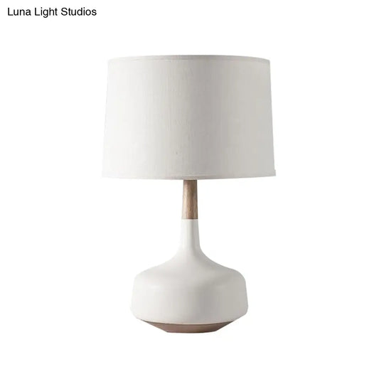 Nordic Style White Table Lamp With Fabric Shade And Vase Pedestal - Elegant Nightstand Lighting