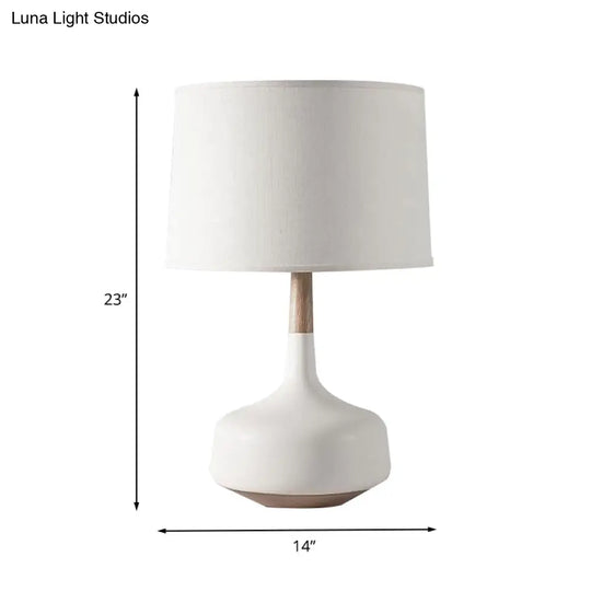 Nordic Style White Table Lamp With Fabric Shade And Vase Pedestal - Elegant Nightstand Lighting