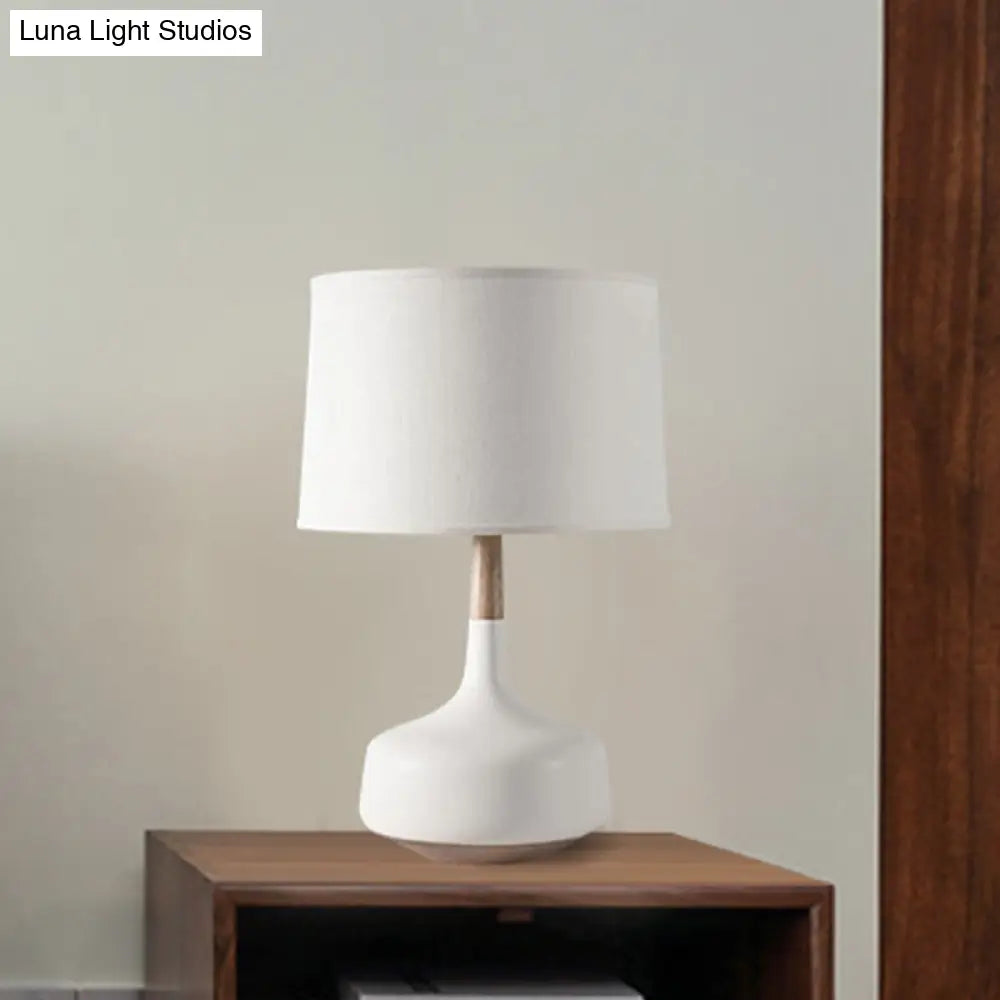 Nordic Style White Table Lamp With Fabric Shade And Vase Pedestal - Elegant Nightstand Lighting