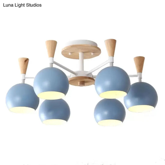 Nordic Style Wood And Metal Ceiling Light 3-Light Semi Flush Mount With Orb Shade For Kids Bedroom 6