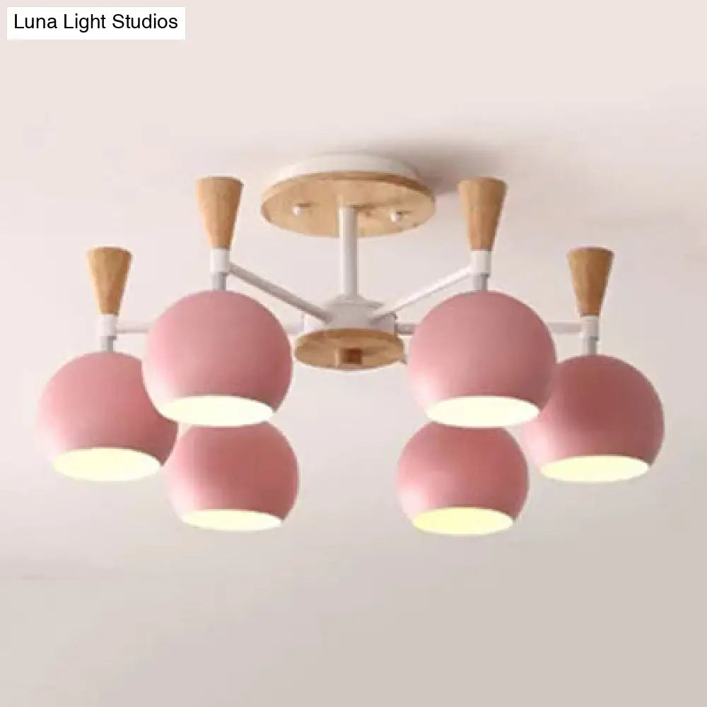 Nordic Style Wood And Metal Ceiling Light 3-Light Semi Flush Mount With Orb Shade For Kids Bedroom 6