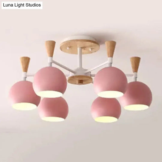 Nordic Style Wood And Metal Ceiling Light 3-Light Semi Flush Mount With Orb Shade For Kids Bedroom 6