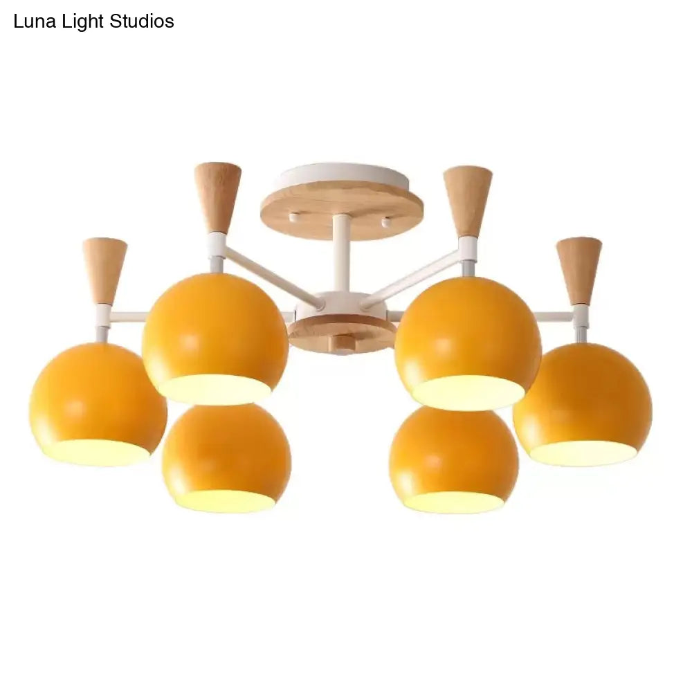 Nordic Style Wood And Metal Ceiling Light 3-Light Semi Flush Mount With Orb Shade For Kids Bedroom 6
