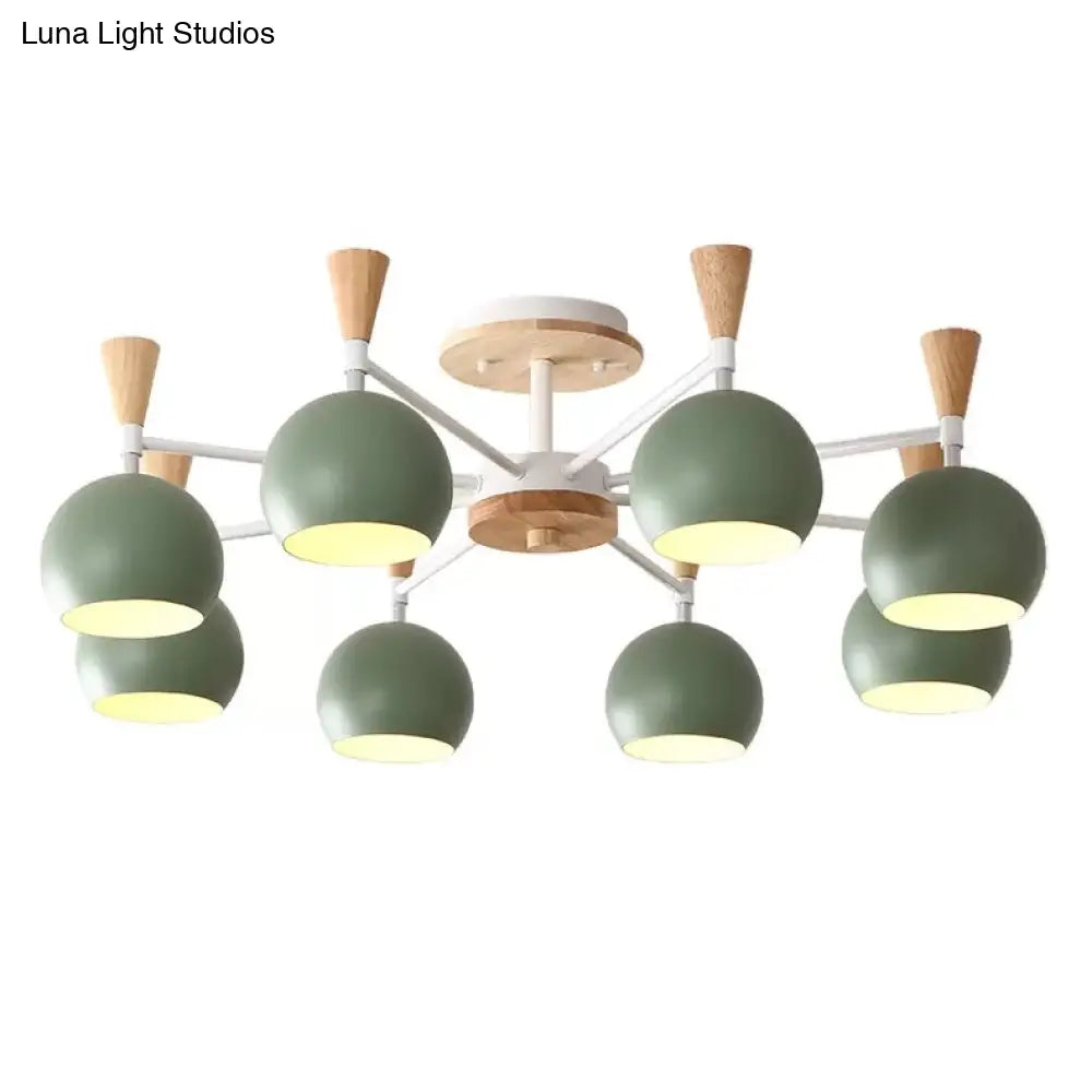 Nordic Style Wood And Metal Ceiling Light 3-Light Semi Flush Mount With Orb Shade For Kids Bedroom 8