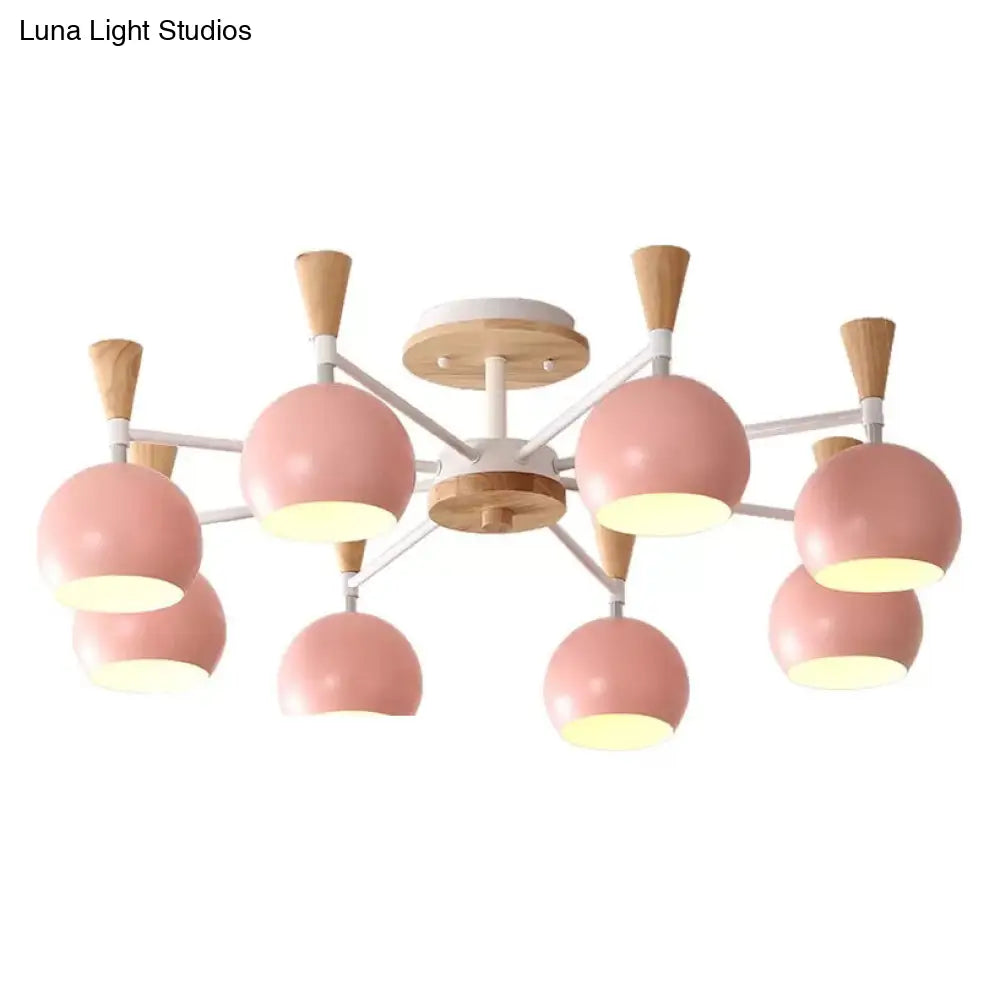 Nordic Style Wood And Metal Ceiling Light 3-Light Semi Flush Mount With Orb Shade For Kids Bedroom 8