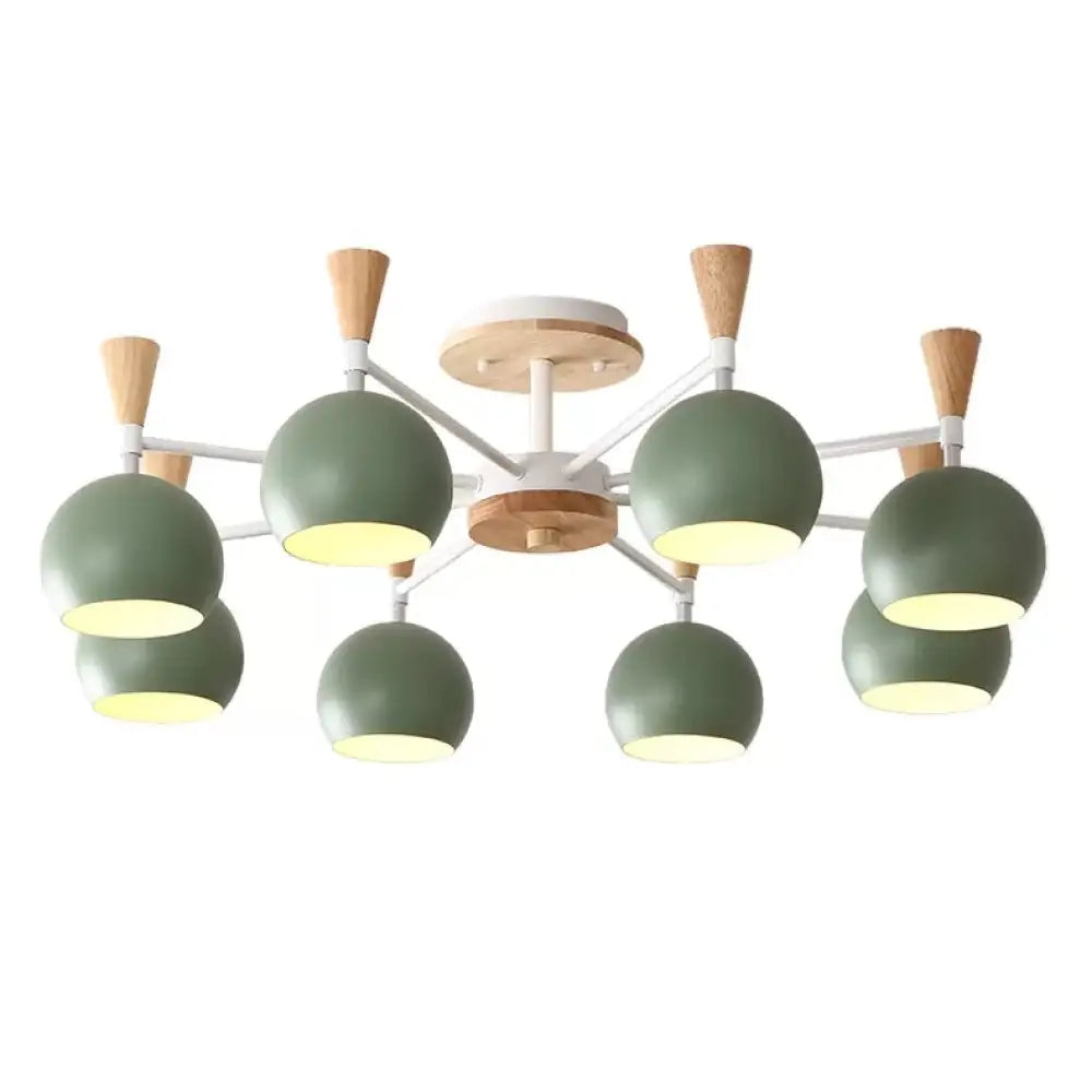 Nordic Style Wood And Metal Ceiling Light 3-Light Semi Flush Mount With Orb Shade For Kids Bedroom