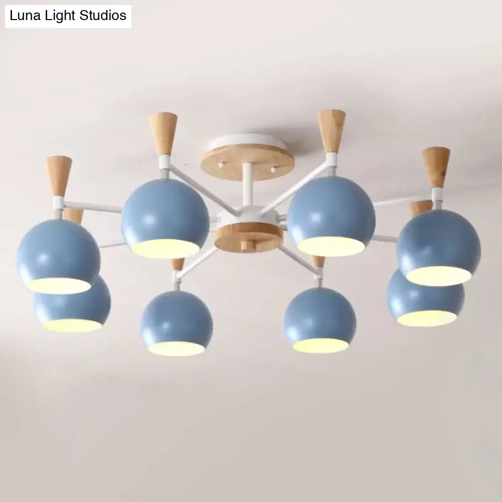 Nordic Style Wood And Metal Ceiling Light 3-Light Semi Flush Mount With Orb Shade For Kids Bedroom 8