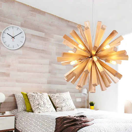Nordic Style Wood Dandelion Chandelier For Restaurant Lighting / 20.5’