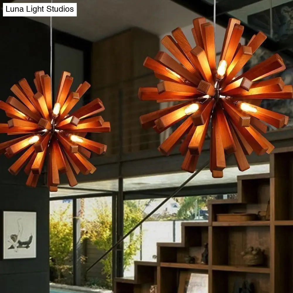 Nordic Style Wood Dandelion Chandelier For Restaurants - Ceiling Light Fixture