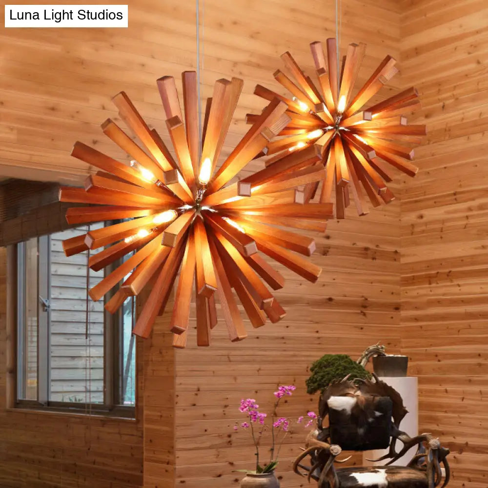 Nordic Style Wood Dandelion Chandelier For Restaurants - Ceiling Light Fixture Dark / 20.5