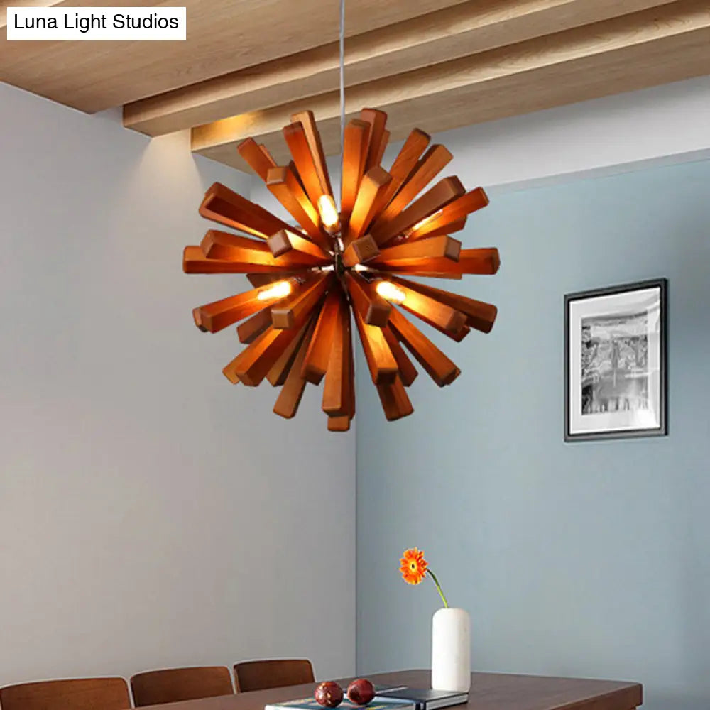 Nordic Style Wood Dandelion Chandelier For Restaurant Lighting