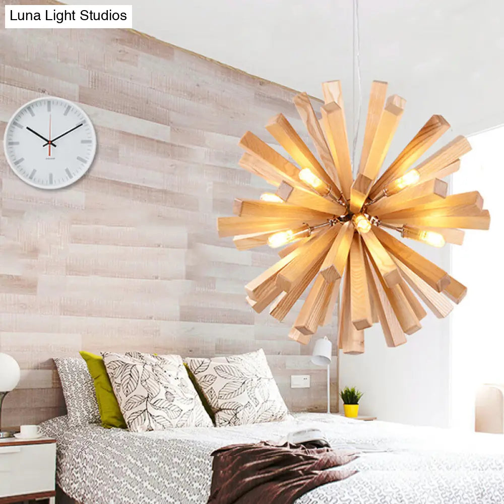 Nordic Style Wood Dandelion Chandelier For Restaurants - Ceiling Light Fixture / 20.5
