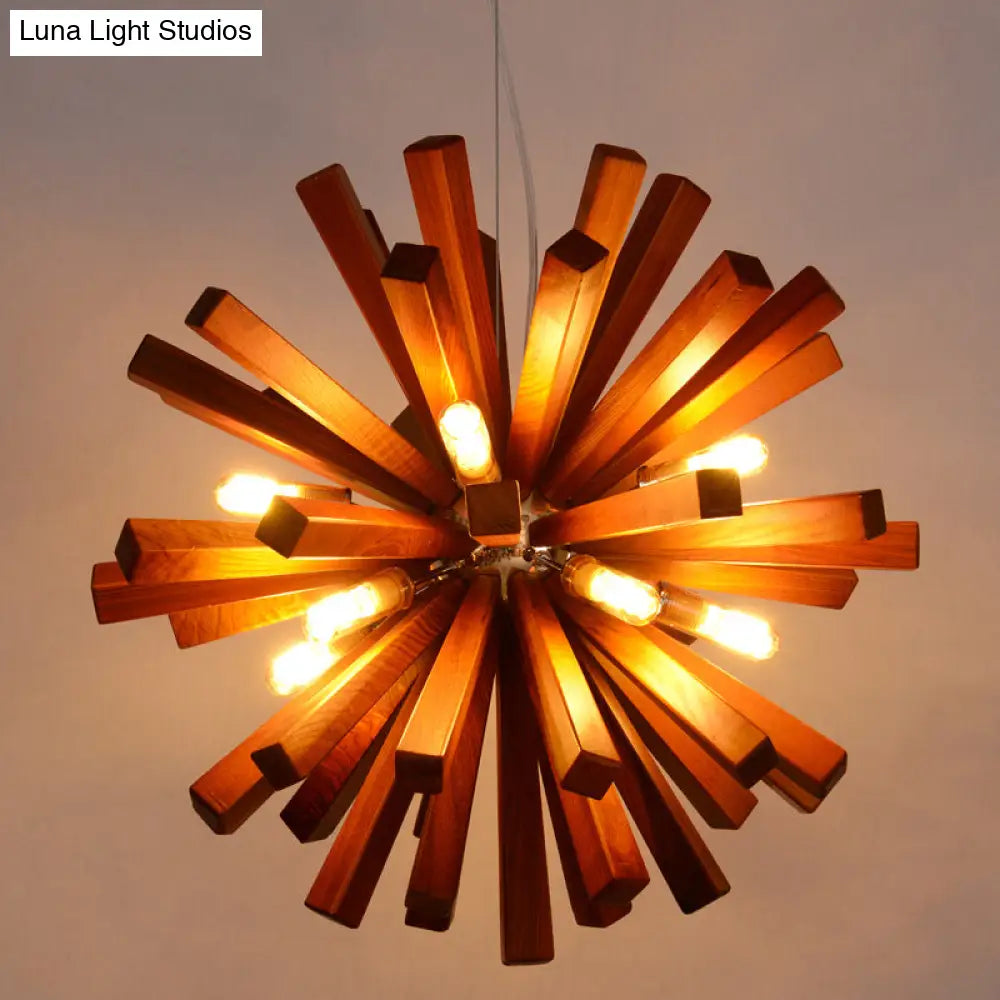 Nordic Style Wood Dandelion Chandelier For Restaurant Lighting