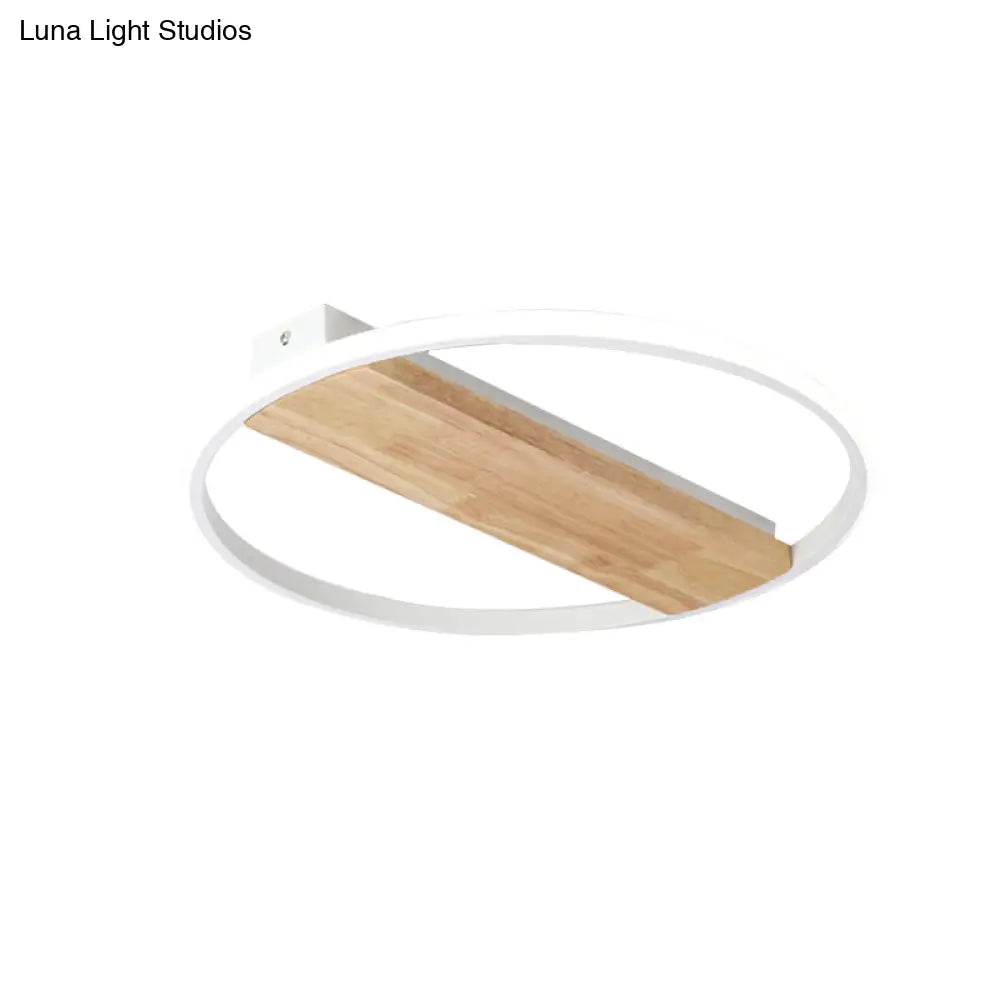 Nordic Style Wood Ring Ceiling Lamp - White Flush Light For Adult Bedroom