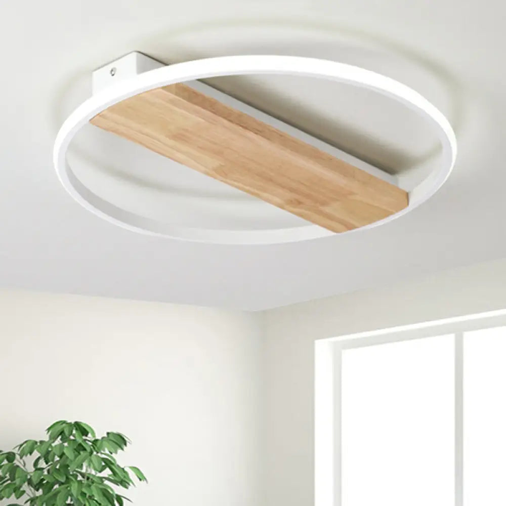 Nordic Style Wood Ring Ceiling Lamp - White Flush Light For Adult Bedroom