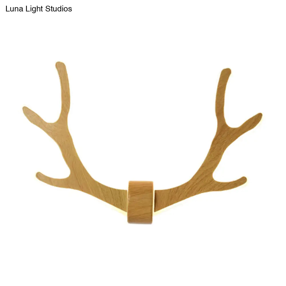 Nordic Style Wooden Antler Wall Sconce Lamp With Led Lighting - Ideal For Corridor