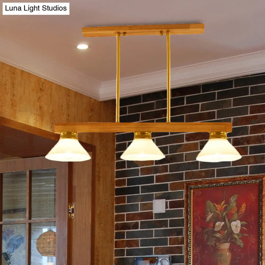 Nordic Style Wooden Cone Shade Chandelier - 3/4 Heads Linear Pendant Light For Kitchen Island