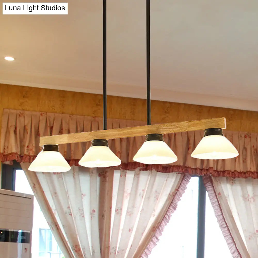 Nordic Style Wooden Cone Shade Chandelier - 3/4 Heads Linear Pendant Light For Kitchen Island