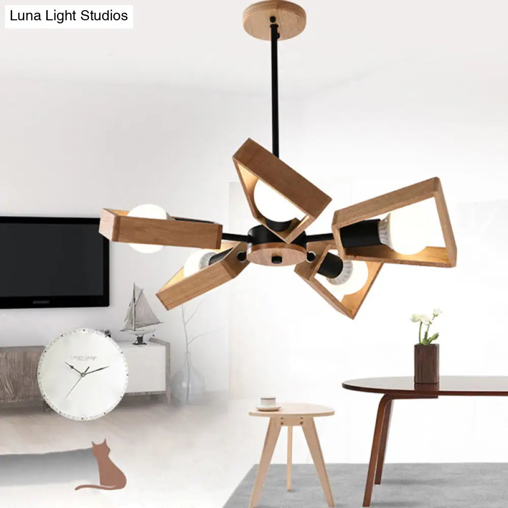 Nordic Style Wooden Fan-Shaped Chandelier For Dining Room Lighting