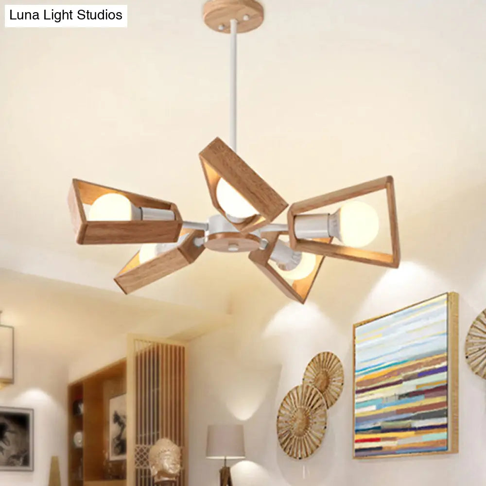 Nordic Style White Chandelier Light Fixture - Wooden Fan Shaped Ceiling Lighting For Dining Room 3 /