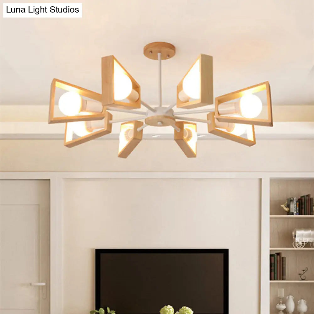Nordic Style White Chandelier Light Fixture - Wooden Fan Shaped Ceiling Lighting For Dining Room 8 /