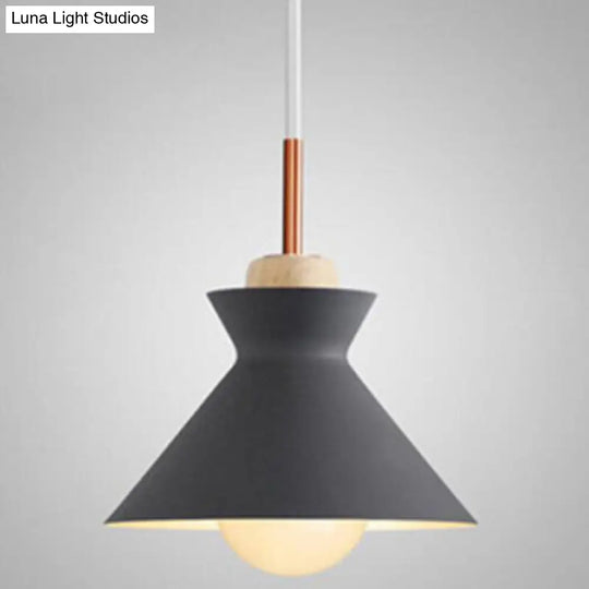 Nordic Style 1-Light Pendant Lamp With Wooden Top For Modern Restaurants Grey / 10