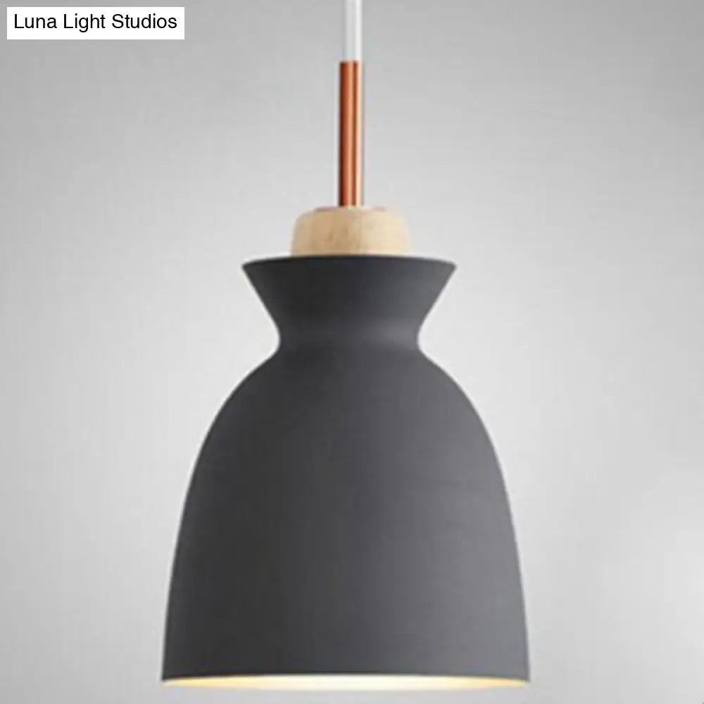 Nordic Style 1-Light Pendant Lamp With Wooden Top For Modern Restaurants Grey / 7.5