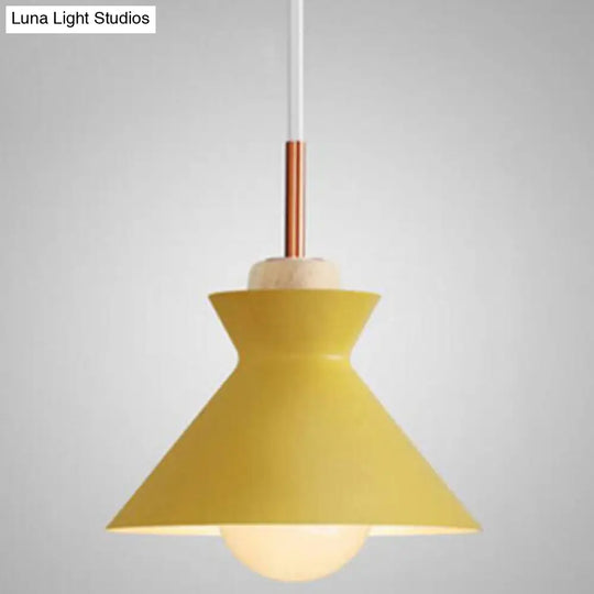 Nordic Style 1-Light Pendant Lamp With Wooden Top For Modern Restaurants Yellow / 10