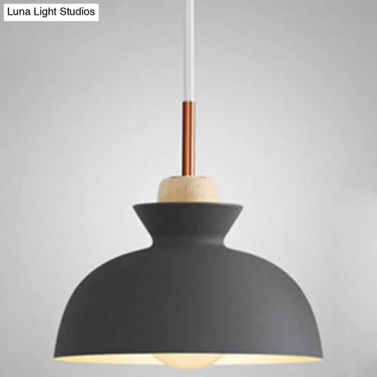 Nordic Style 1-Light Pendant Lamp With Wooden Top For Modern Restaurants Grey / 11