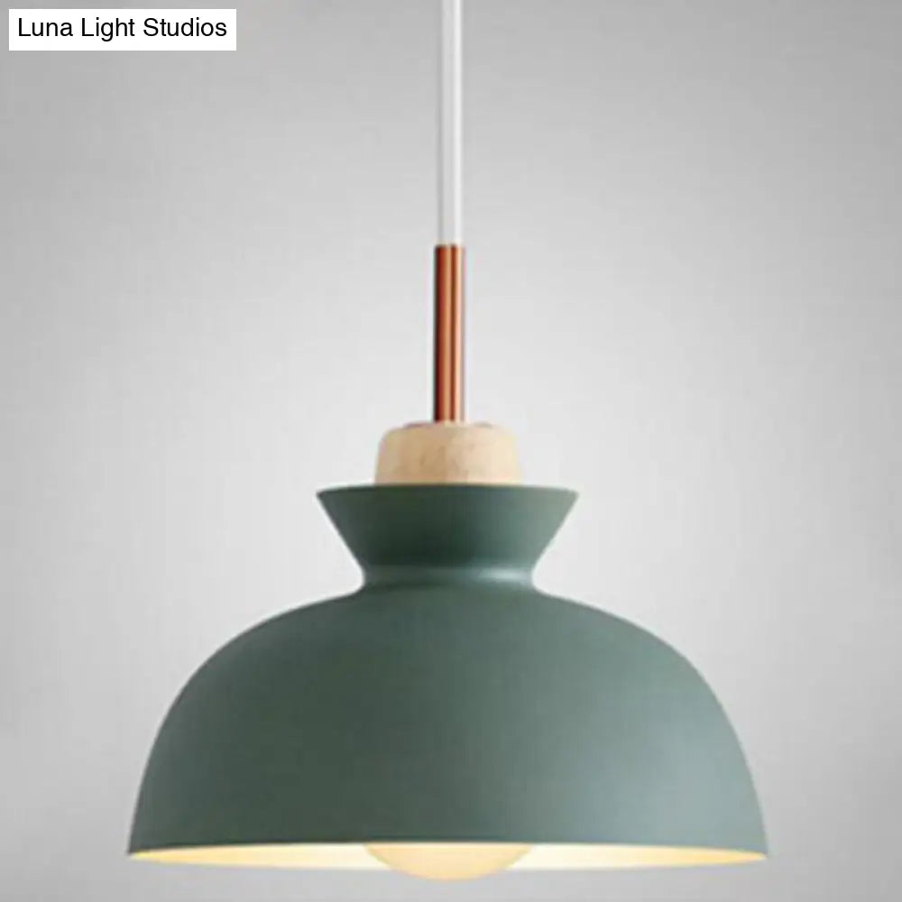 Nordic Style 1-Light Pendant Lamp With Wooden Top For Modern Restaurants Green / 11