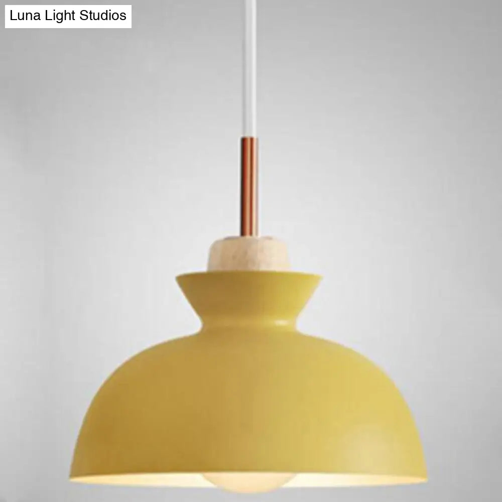 Nordic Style 1-Light Pendant Lamp With Wooden Top For Modern Restaurants Yellow / 11