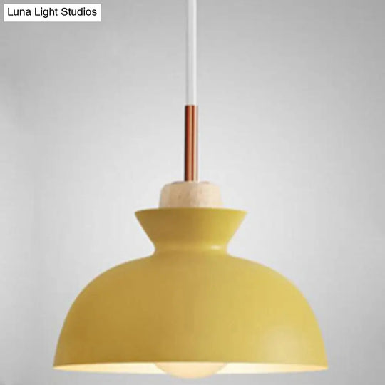 Nordic Style 1-Light Pendant Lamp With Wooden Top For Modern Restaurants Yellow / 11