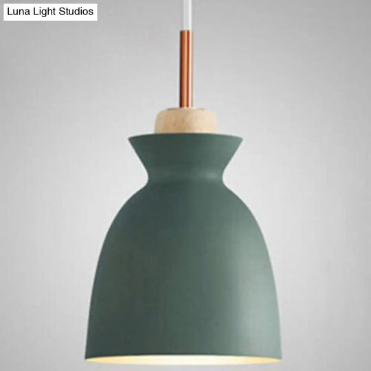 Nordic Style 1-Light Pendant Lamp With Wooden Top For Modern Restaurants Green / 7.5