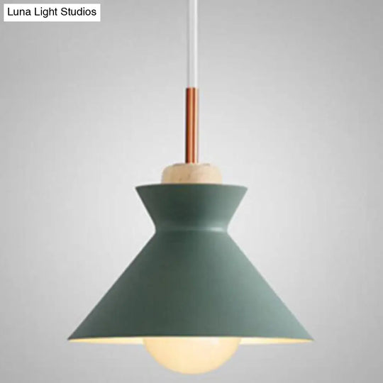 Nordic Style 1-Light Pendant Lamp With Wooden Top For Modern Restaurants Green / 10