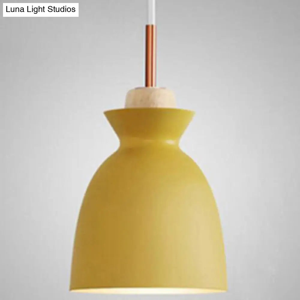 Nordic Style 1-Light Pendant Lamp With Wooden Top For Modern Restaurants Yellow / 7.5