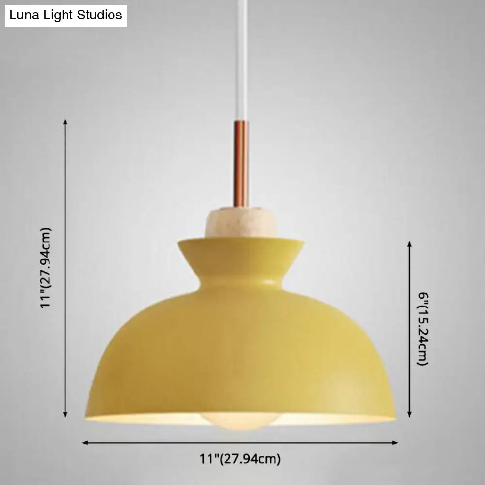 Nordic Style 1-Light Pendant Lamp With Wooden Top For Modern Restaurants