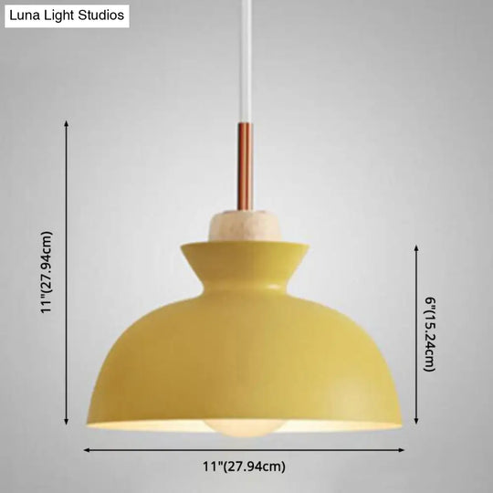 Nordic Style 1-Light Pendant Lamp With Wooden Top For Modern Restaurants